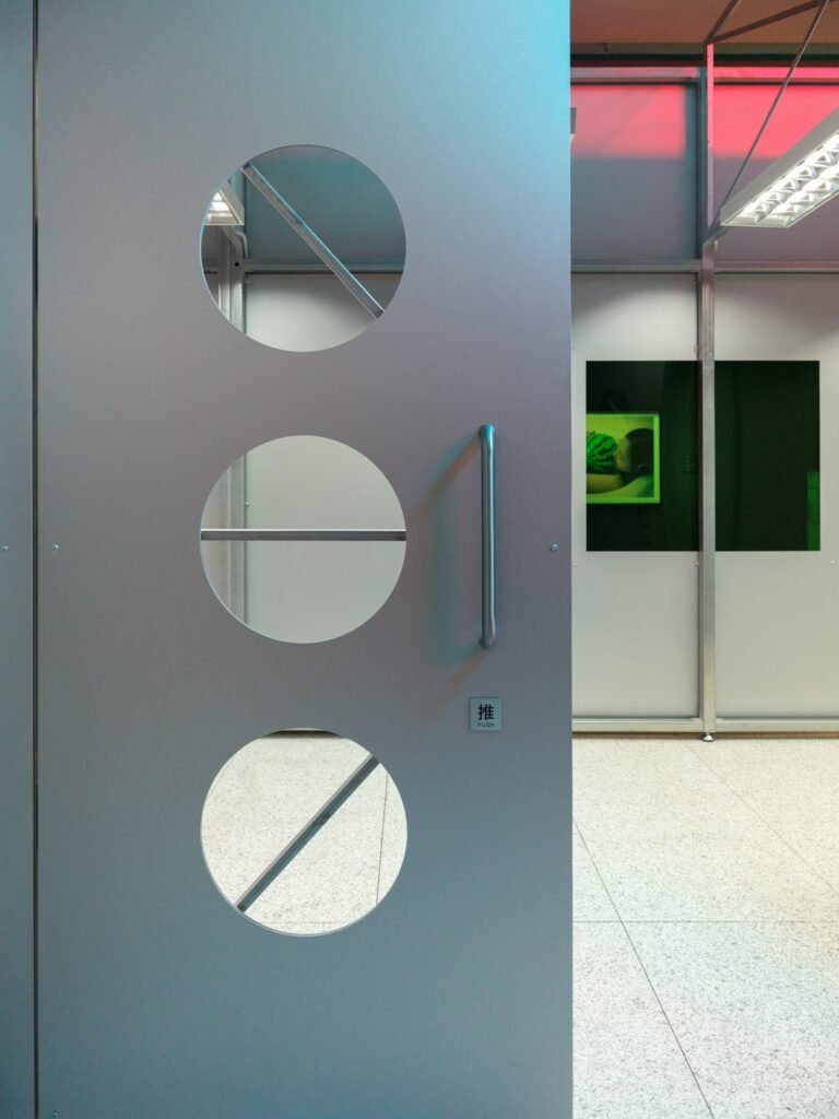 Exit device installation — commercial lobby
